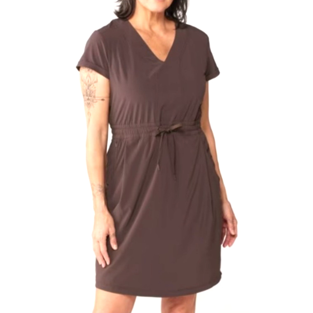 REI Co-op Womens Small Aoraki Dress Athletic Hiking Outdoor Brown Short Sleeve